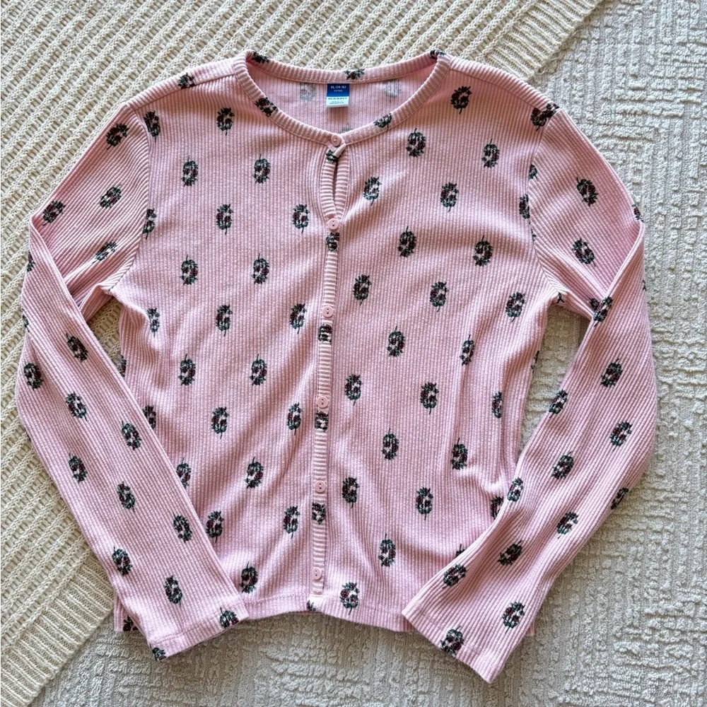 NEW Old Navy Printed Rib-Knit Cardigan Top 14-16